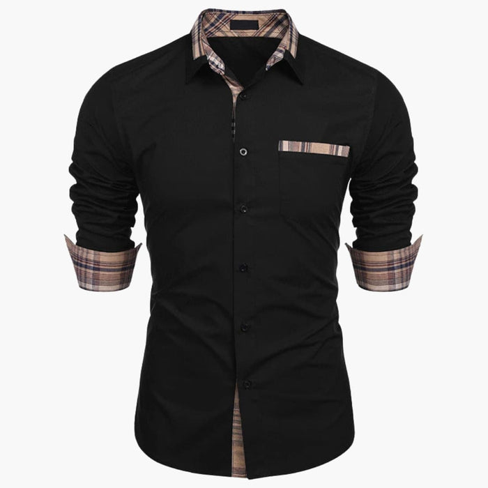 Men's Long Sleeve Shirt with Collar and Check Details