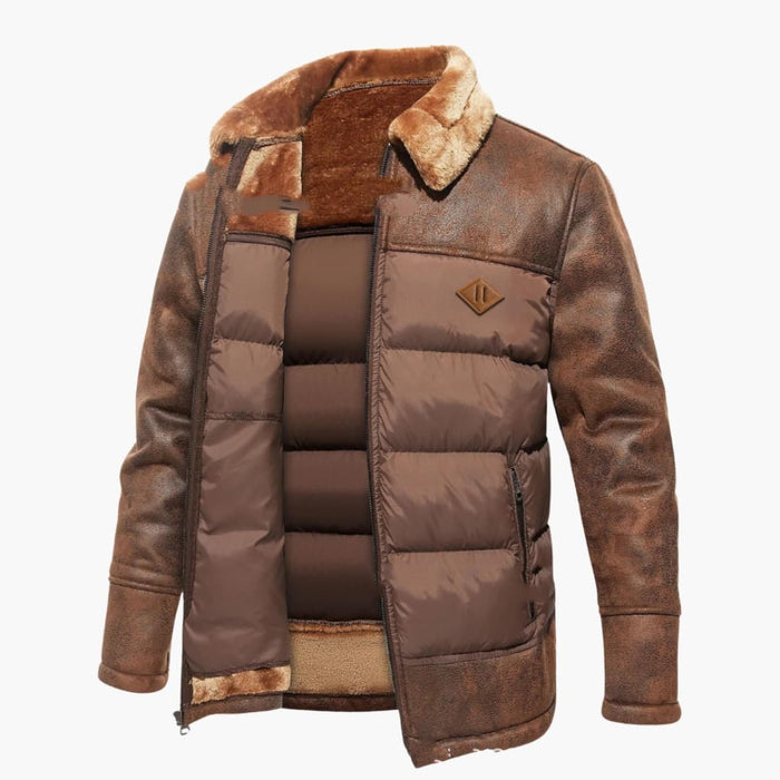 Men's Jacket with Quilting and Faux Fur Collar