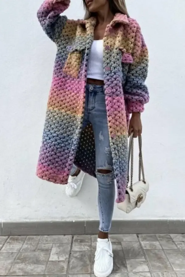 Women's Long Colorblock Cardigan with Open Front