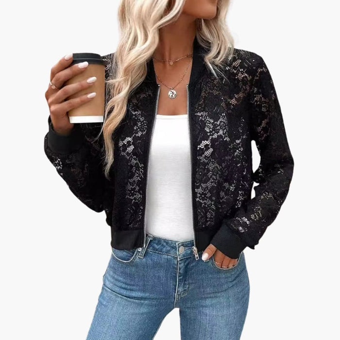 Ladies Lace Look Bomber Jacket - Feminine Style with Casual Fit