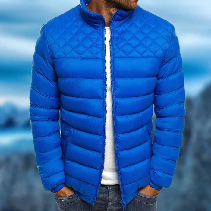 Men's Quilted Puffer Jacket with Stand Collar