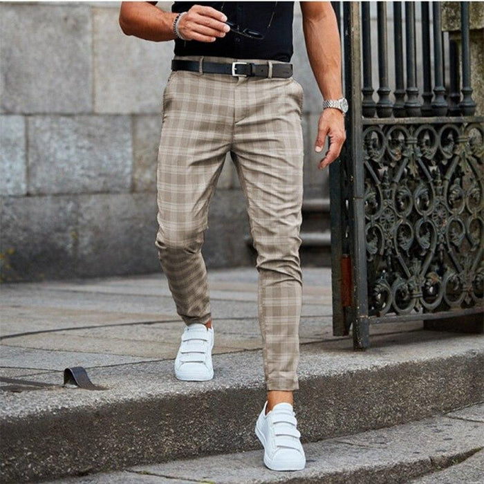 Men's Plaid Chino Trousers Slim Tapered Fit for Smart Casual