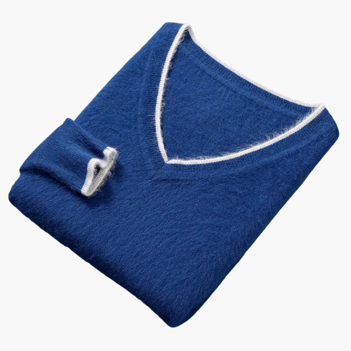 Men Sweater with V Neck and Contrast Trim