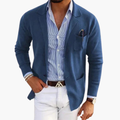 Men's Blazer with Lapel Collar and Multiple Pockets