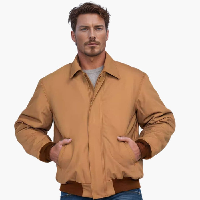 Men’s Bomber Jacket with Front Zip-Elastic Cuffs and Side Pockets