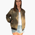 Men’s Bomber Jacket with Front Zip-Ribbed Cuffs and Hem