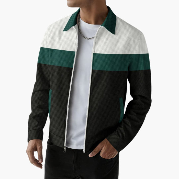 Men’s Bomber Jacket with Textured Design and Contrast Stripes