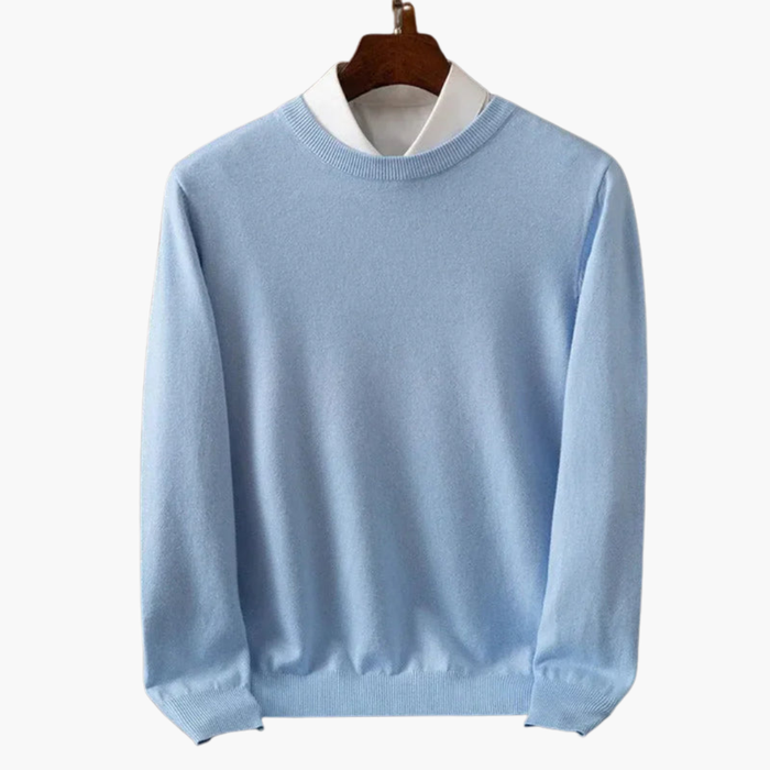 Men’s Crew Neck Sweater with Long Sleeves and Ribbed Edges