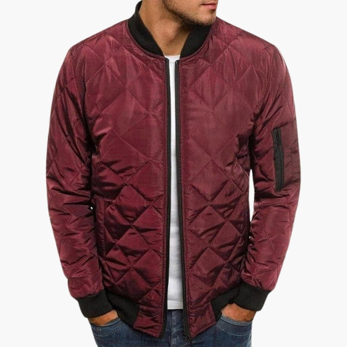 Men's Diamond Quilted Utility Bomber Jacket with Zip Pocket