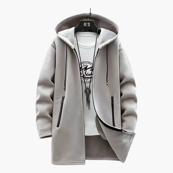 Men's Hooded Jacket with Plush Lining and Front Zip Pockets