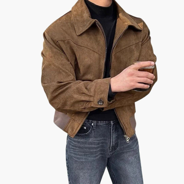 Men’s Jacket with Zip Front and Point Collar