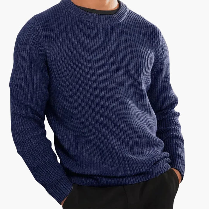 Men’s knit crewneck sweater featuring a ribbed surface