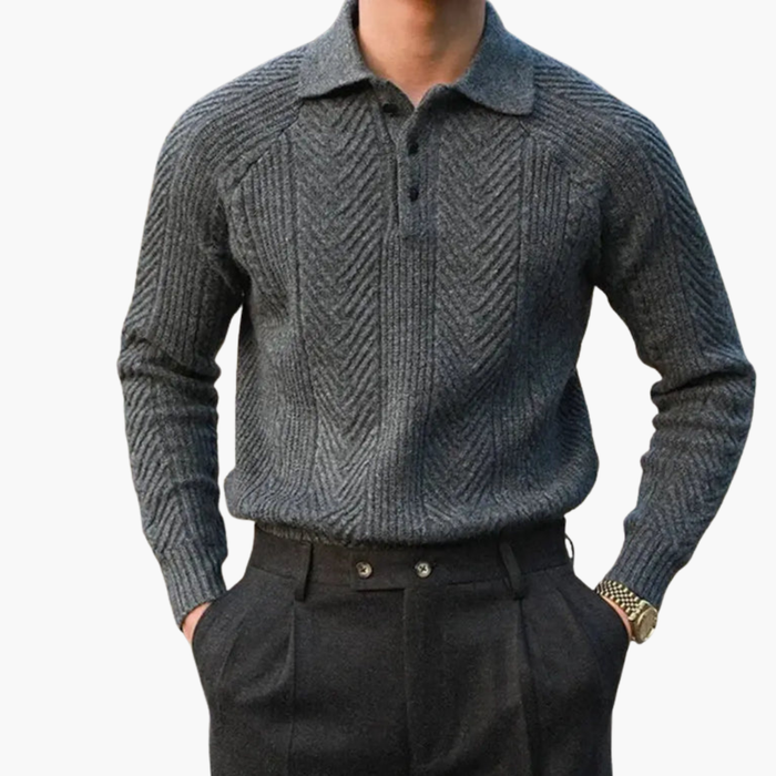 Men’s Knitted Sweater with Half Zip and Ribbed Hem