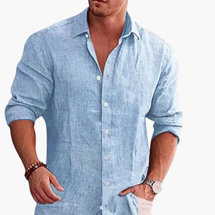 Men’s Long Sleeve Button-Down Shirt with Pointed Collar