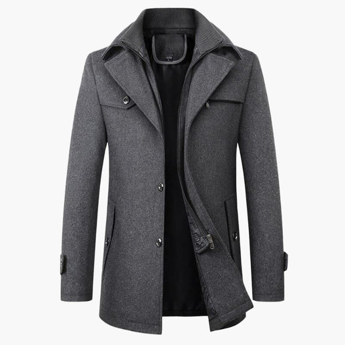 Men’s Mid-Thigh Coat with Notched Lapel and Button Closure
