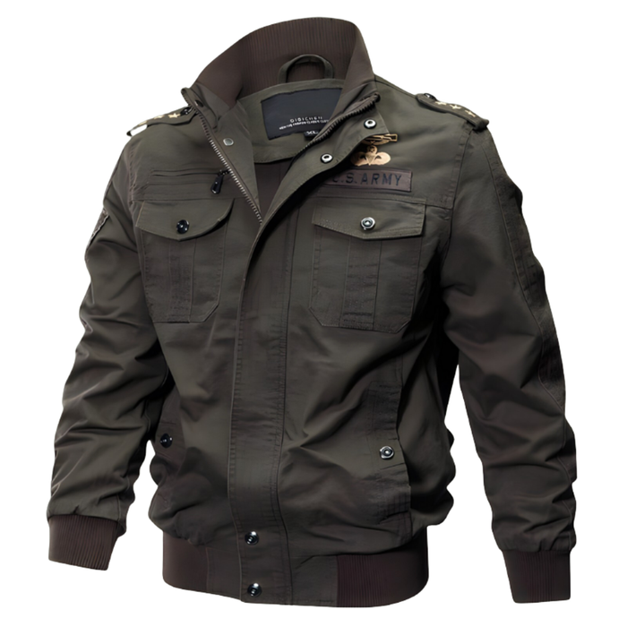 Men’s Military Bomber Jacket with Zip Closure and Front Pockets
