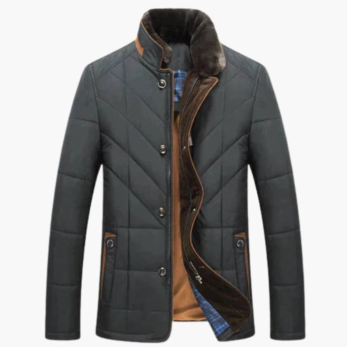 Men’s Padded Jacket with Stand Collar and Dual Closure