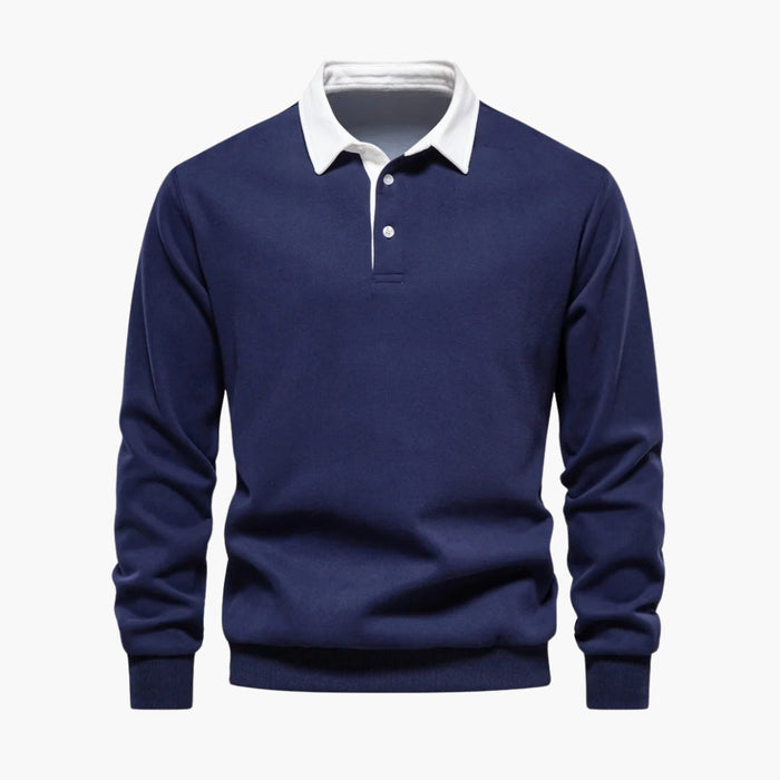Men’s Polo Shirt with Button Placket and Ribbed Cuffs