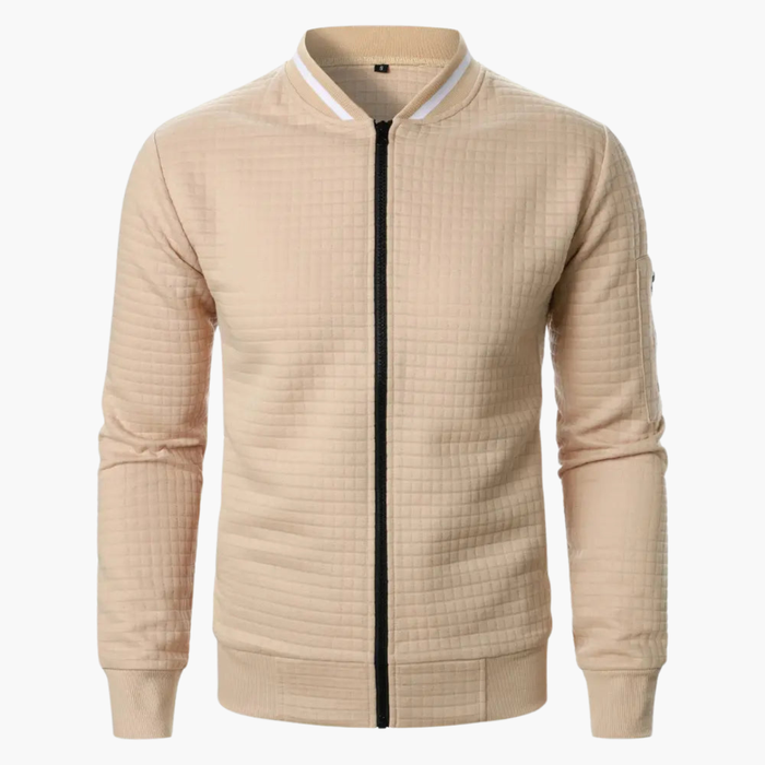 Men’s Quilted Sweatshirt with Zip Front and Ribbed Collar