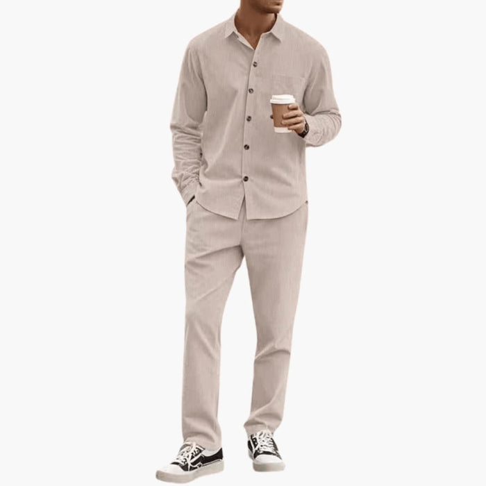 Men’s Striped Two-Piece Set – Long Sleeve Button-Down Shirt and Straight Leg Pants