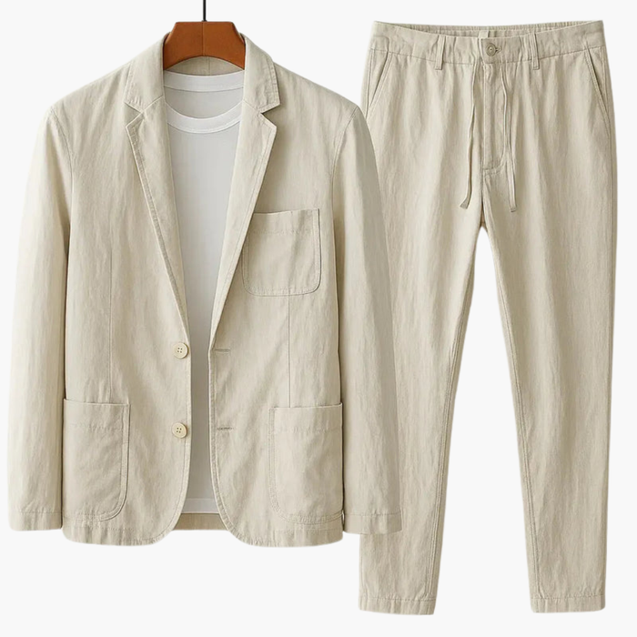 Men’s Two-Piece Suit with Drawstring Trousers and Patch Pocket Blazer