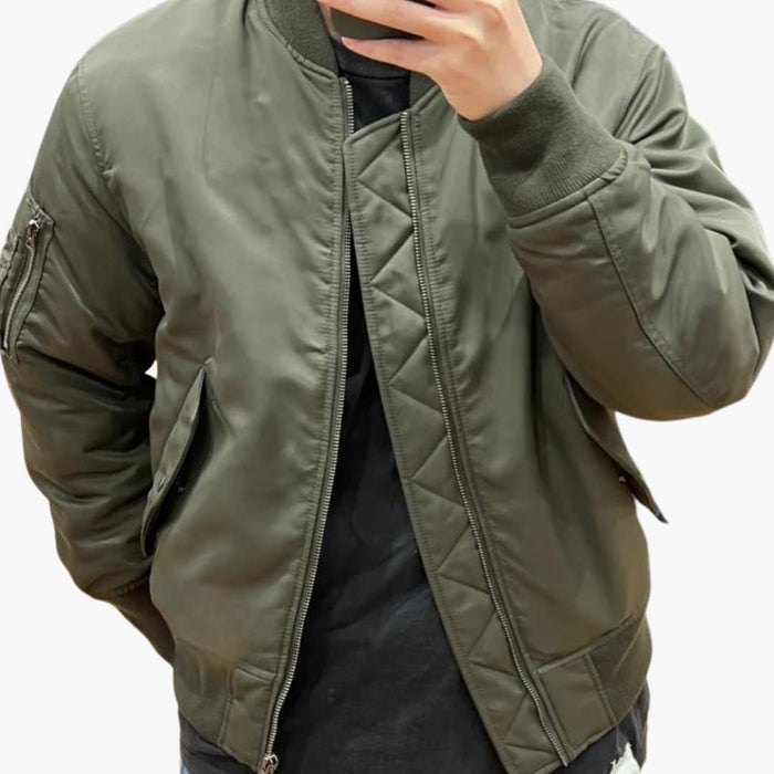 Men’s Urban Bomber Jacket with Zipper-Ribbed Cuffs
