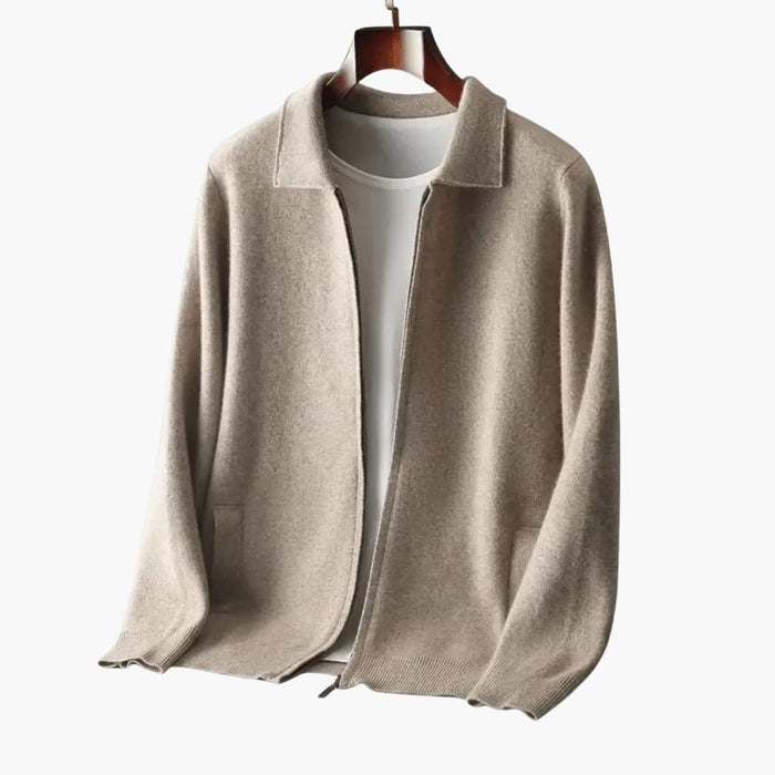 Men’s Zip Cardigan with Turn-Down Collar and Front Pockets