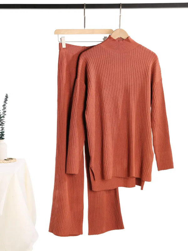 Women's Ribbed Turtleneck Sweater and Trousers Set