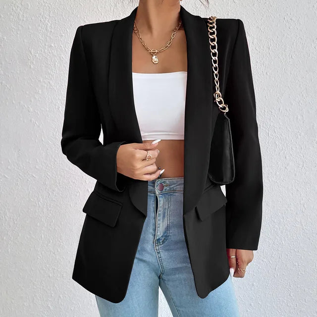 Women's Single-Breasted Blazer with Long Sleeves
