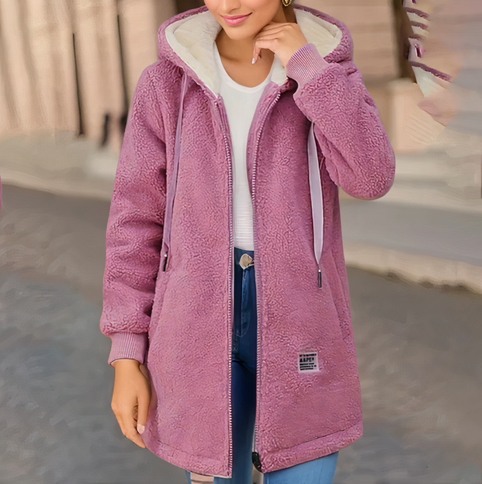 Women's Hooded Fleece Jacket Zip-Front Long Length