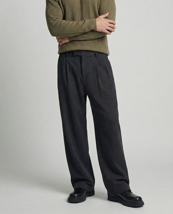 Men's Wide-Leg Dress Pants with Zip Fly and Mid-Rise
