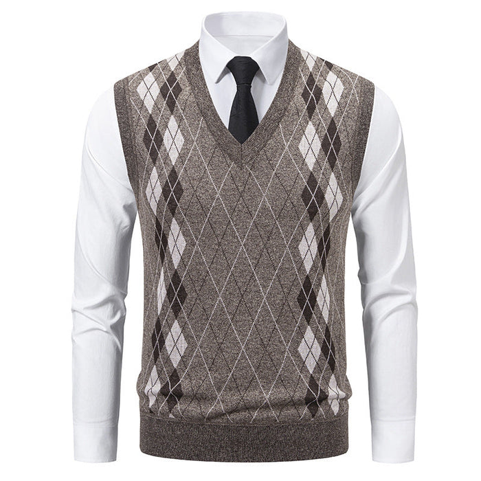 Men's Argyle Sweater Vest with V-Neck Sleeveless
