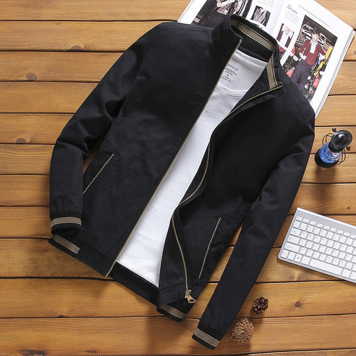 Men's Harrington Jacket with Ribbed Collar and Cuffs