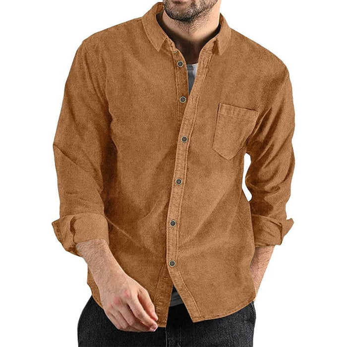 Men's Corduroy Button-Down Shirt with Chest Pocket