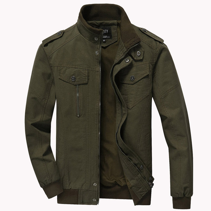 Men's Military Field Jacket Stand Collar Zip-Front