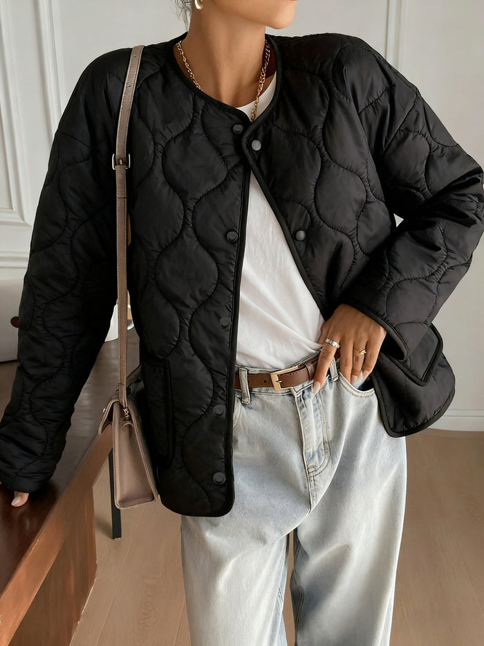 Women's Quilted Jacket with Snap Front Closure