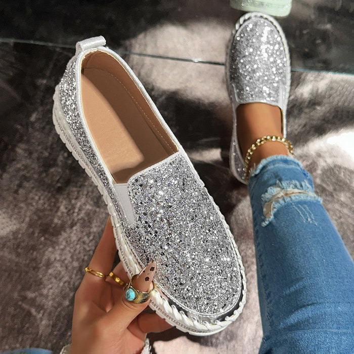 Women's Glitter Slip-On Sneakers Platform Sole Casual