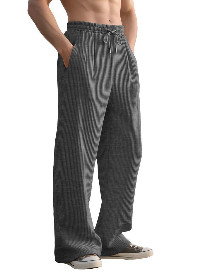 Men's Ribbed Corduroy Pants Drawstring Waist Straight Leg