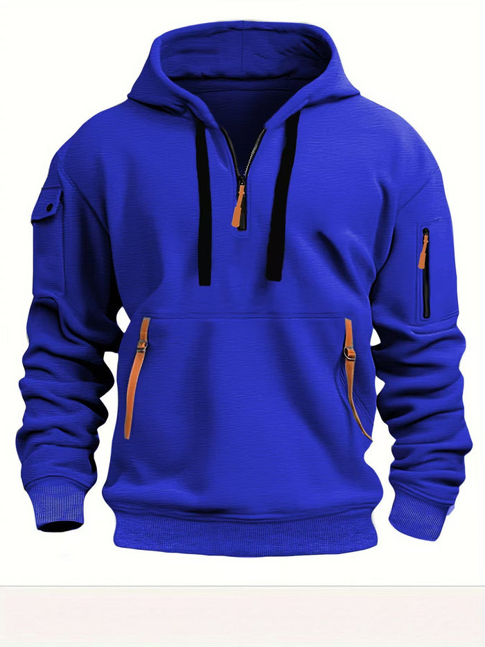 Men's Tactical Pullover Hoodie with Multi-Zip Pockets