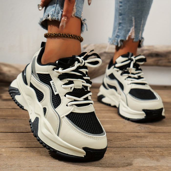 Women's Chunky Sneakers Lace-Up with Air-Cushioned Sole