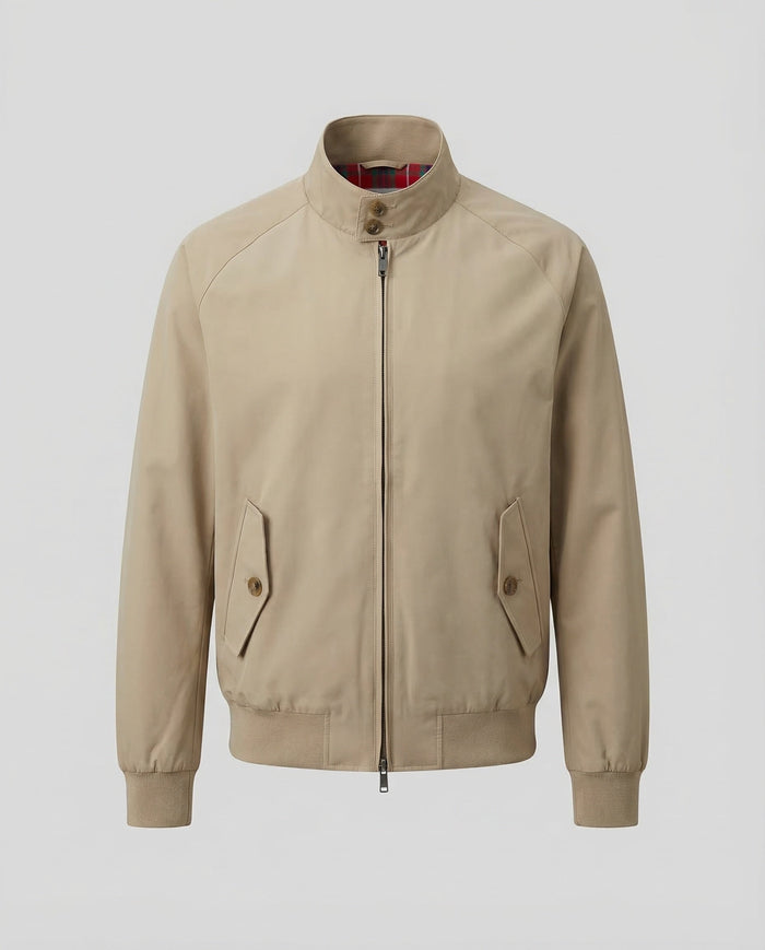 Men's Harrington Jacket with Stand Collar and Zip Front
