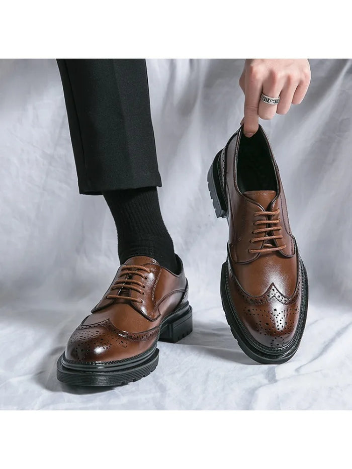 Men's Wingtip Derby Shoes with Brogue Detail for Work