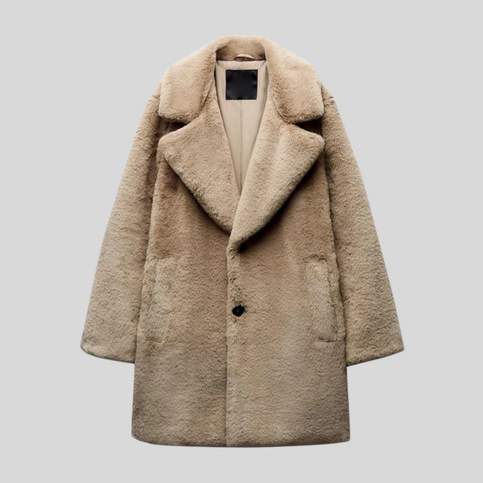 Women's Teddy Coat Wide Notch Collar Single Button