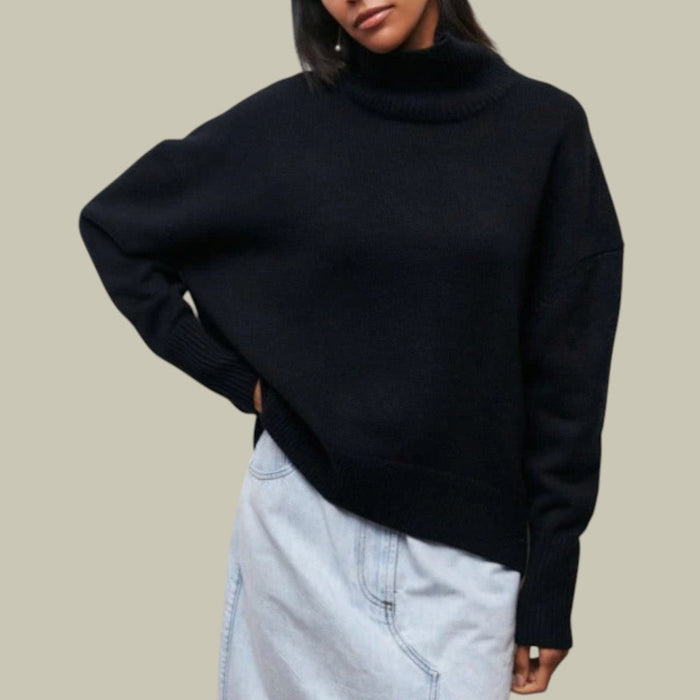 Women's Relaxed Fit Turtleneck Sweater with Drop Shoulders