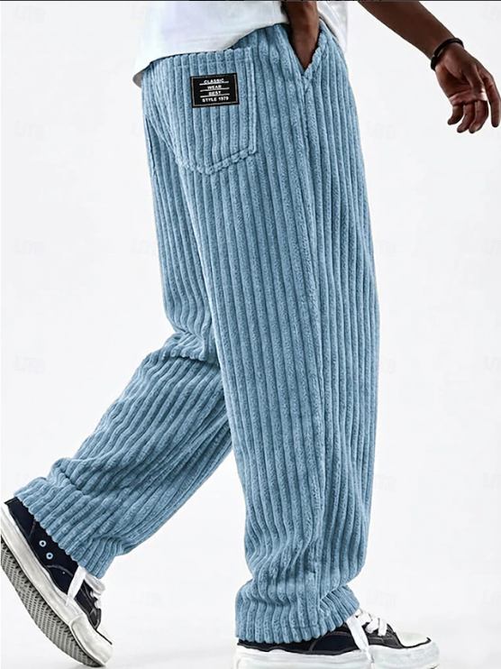 Men's Ribbed Corduroy Straight Pants with Cargo Pocket