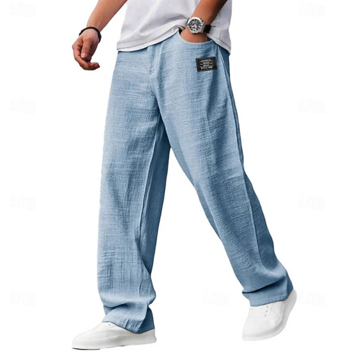 Men's Loose Fit Straight Leg Pants with Elastic Waist