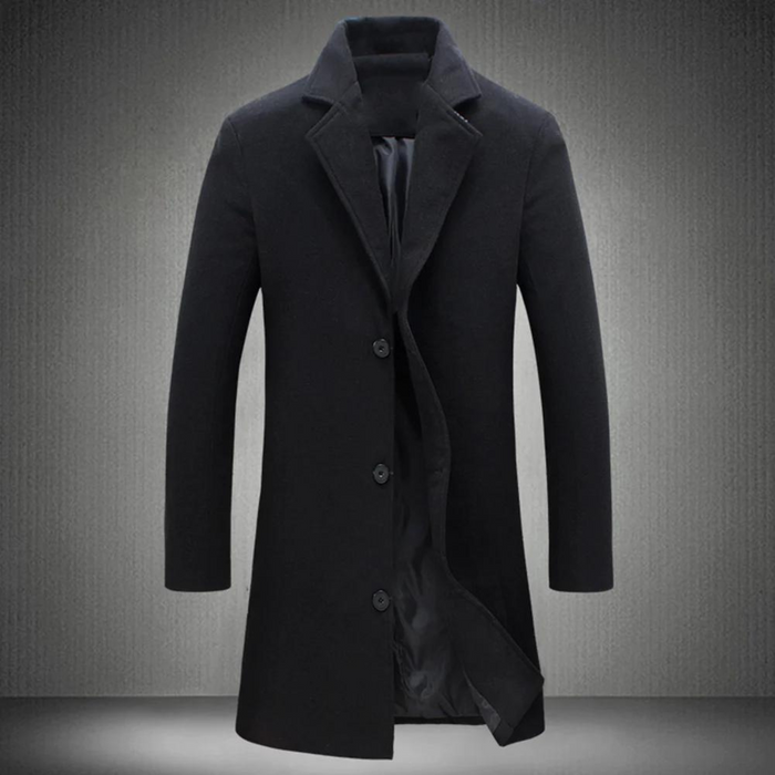 Men's Long Wool-Blend Overcoat with Collar