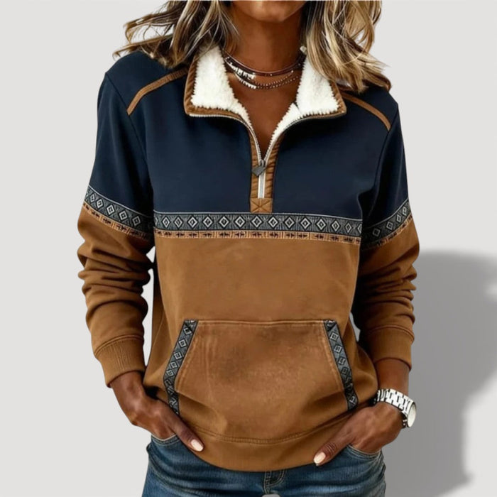 Women's Colorblock Half-Zip Pullover with Sherpa Collar