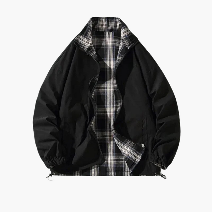 Men's Bomber Jacket with Zipper and Checked Lining
