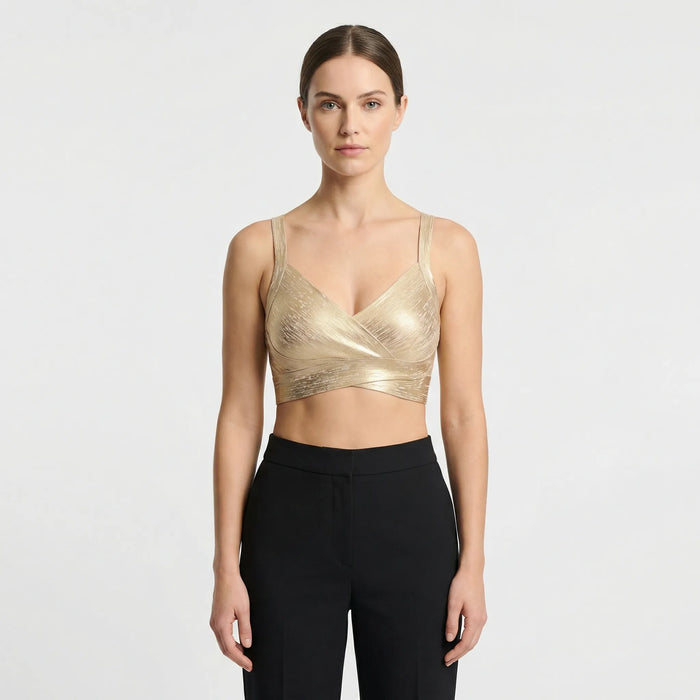 Women's V-Neck Wrap Crop Top with Crisscross Back